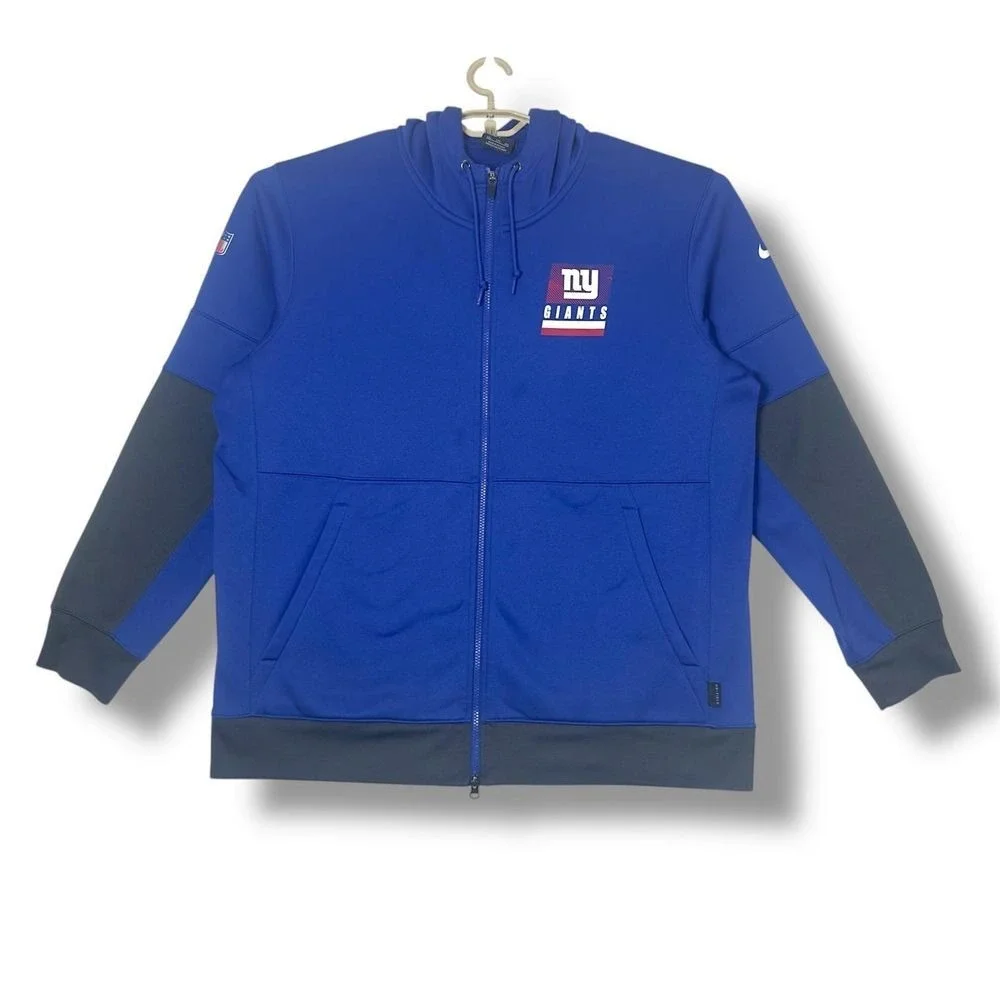 Nike New York Giants Mens XXL Full Zip Hoodie DriFit On Field Apparel Grey Blue